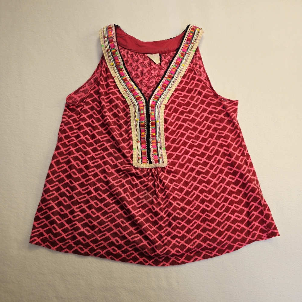 AKEMI +KIM Women's Sleeveless BURGUNDY Patterned Top